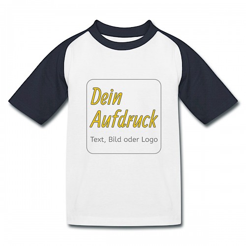 Kinder Baseball T-Shirt Weiß/Navy mit Text, Bild oder Logo bedrucken lassen