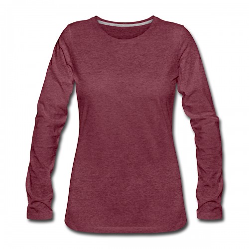 Frauen Premium Langarmshirt Vorne in der Farbe Bordeauxrot meliert bedrucken lassen