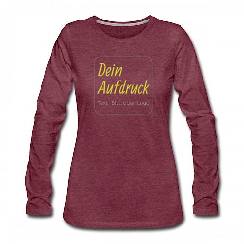 Frauen Premium Langarmshirt Bordeauxrot meliert mit Text, Bild oder Logo bedrucken lassen