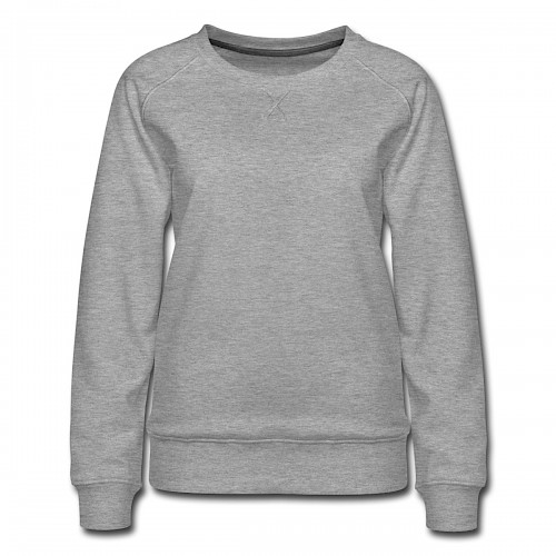 Frauen Premium Pullover Vorne in der Farbe Grau meliert bedrucken lassen
