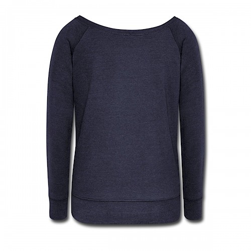 Frauen Pullover mit U-Boot-Ausschnitt von Bella Hinten in der Farbe Navy meliert bedrucken lassen