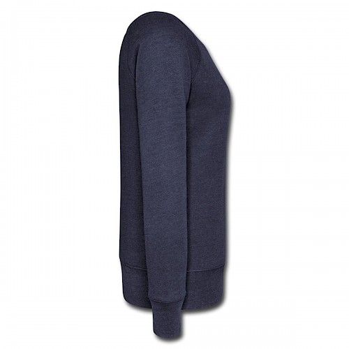 Frauen Pullover mit U-Boot-Ausschnitt von Bella Rechts in der Farbe Navy meliert bedrucken lassen