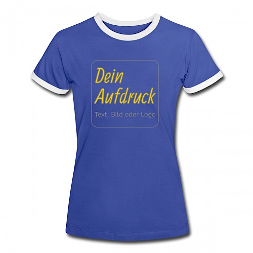 Frauen Kontrast-T-Shirt Blau/Weiß mit Text, Bild oder Logo bedrucken lassen