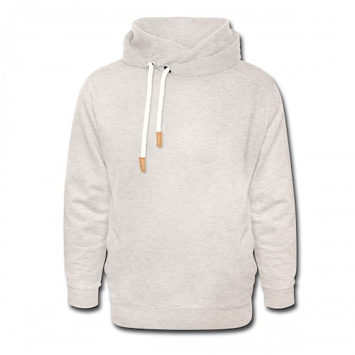 Unisex Schalkragen Hoodie Vorne in der Farbe Beige meliert bedrucken lassen