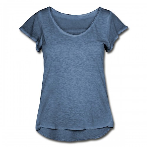 Frauen T-Shirt mit Flatterärmeln Vorne in der Farbe Vintage Denim bedrucken lassen