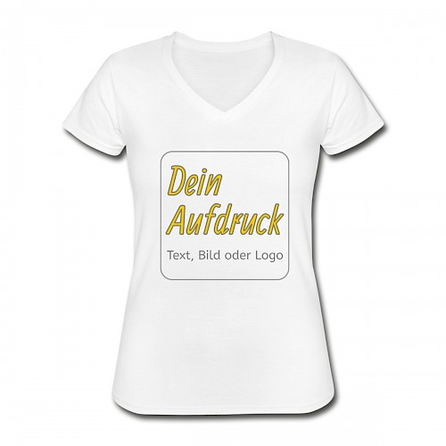 Klassisches Frauen-T-Shirt mit V-Ausschnitt Weiß mit Text, Bild oder Logo bedrucken lassen