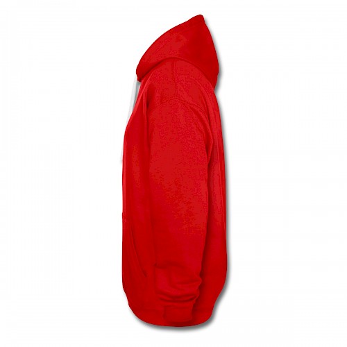 Kontrast-Hoodie Links in der Farbe Rot/Weiß bedrucken lassen