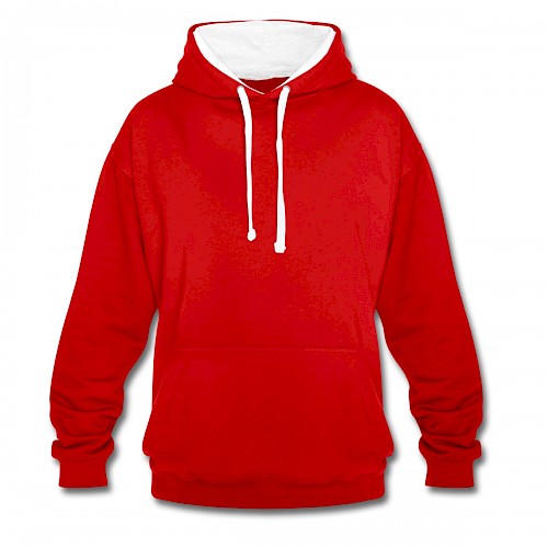 Kontrast-Hoodie Vorne in der Farbe Rot/Weiß bedrucken lassen