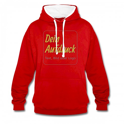 Kontrast-Hoodie Rot/Weiß mit Text, Bild oder Logo bedrucken lassen