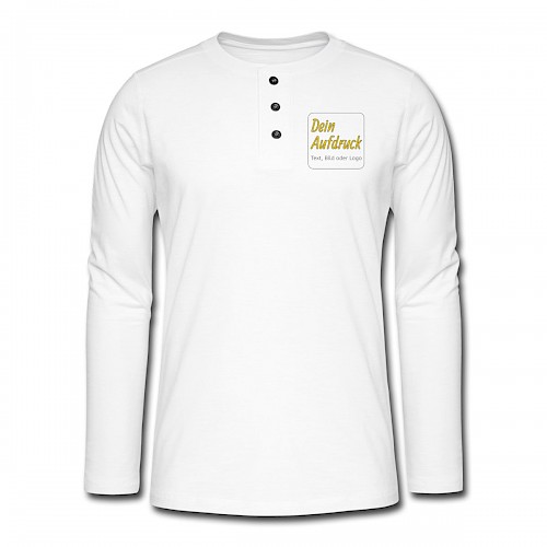 Henley Langarmshirt Weiß mit Text, Bild oder Logo bedrucken lassen
