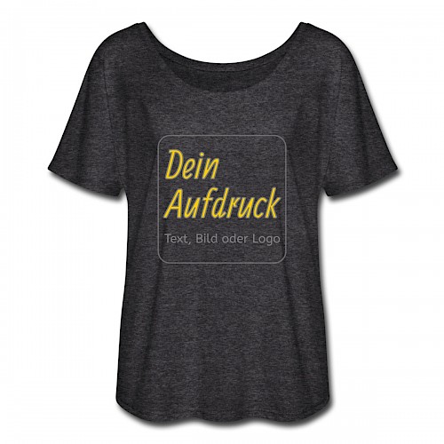 Frauen T-Shirt mit Fledermausärmeln von Bella + Canvas Anthrazit mit Text, Bild oder Logo bedrucken lassen