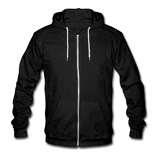 Unisex Kapuzenjacke von Bella + Canvas Vorne in der Farbe Schwarz bedrucken lassen