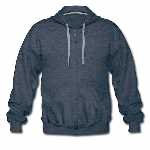 Männer Premium Kapuzenjacke Vorne in der Farbe Jeansblau bedrucken lassen