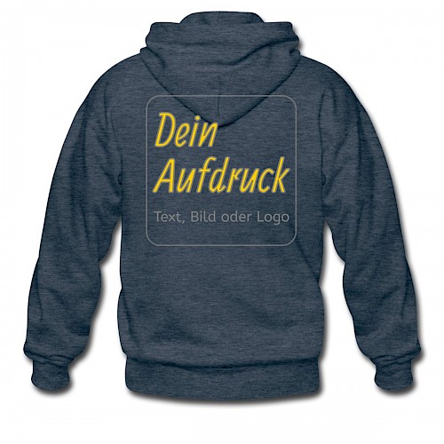 Männer Premium Kapuzenjacke Jeansblau mit Text, Bild oder Logo bedrucken lassen