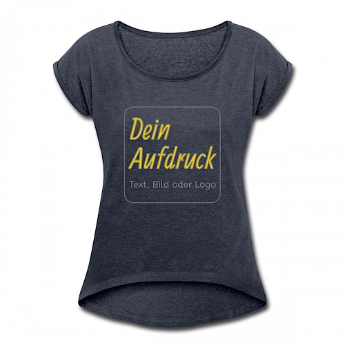 Frauen T-Shirt mit gerollten Ärmeln Navy meliert mit Text, Bild oder Logo bedrucken lassen