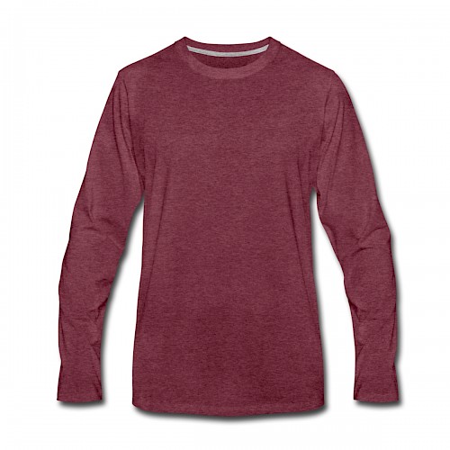 Männer Premium Langarmshirt Vorne in der Farbe Bordeauxrot meliert bedrucken lassen
