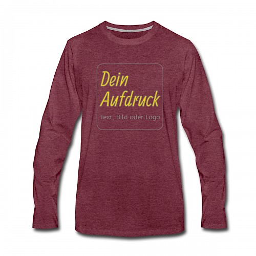 Männer Premium Langarmshirt Bordeauxrot meliert mit Text, Bild oder Logo bedrucken lassen