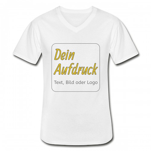 Klassisches Männer-T-Shirt mit V-Ausschnitt Weiß mit Text, Bild oder Logo bedrucken lassen