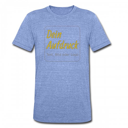 Unisex Tri-Blend T-Shirt von Bella + Canvas Blau meliert mit Text, Bild oder Logo bedrucken lassen