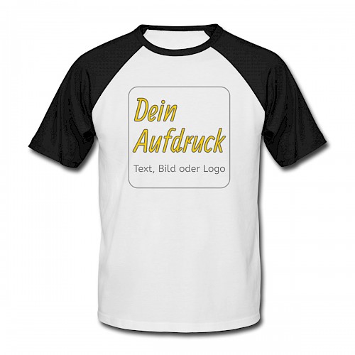 Männer Baseball-T-Shirt Weiß/Schwarz mit Text, Bild oder Logo bedrucken lassen