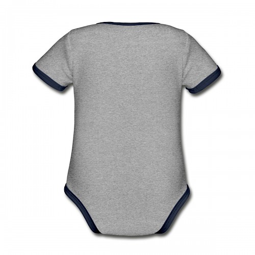 Baby Bio-Kurzarm-Kontrastbody Hinten in der Farbe Grau meliert/Navy bedrucken lassen