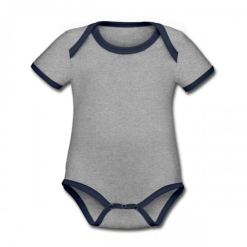 Baby Bio-Kurzarm-Kontrastbody Vorne in der Farbe Grau meliert/Navy bedrucken lassen