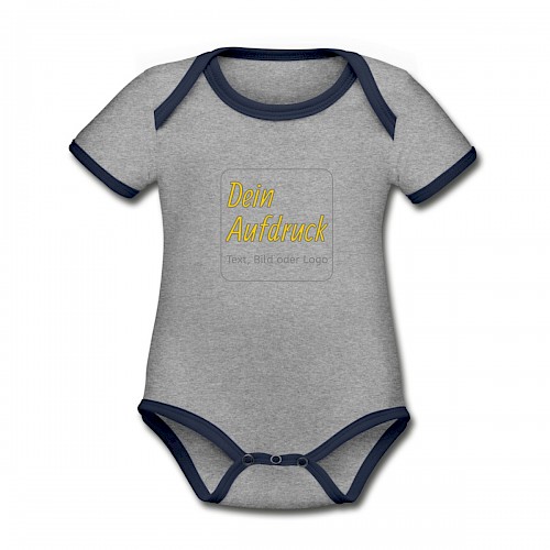 Baby Bio-Kurzarm-Kontrastbody Grau meliert/Navy mit Text, Bild oder Logo bedrucken lassen