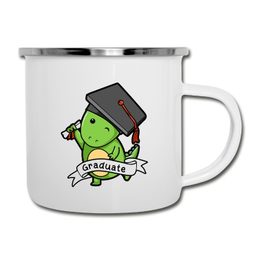 Abschluss Emaille Tasse - Vor-K graduierter Dinosaurier - lustiges Abschluss-Geschenk