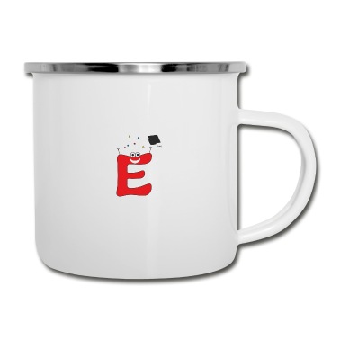 Abschluss Emaille Tasse - Feiernder Buchstabe E