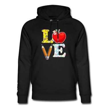Grundschule Hoodie - Teacher Love Bleistift und Apfel lustiger Spruch
