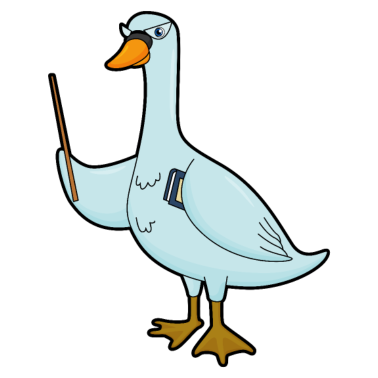 Motiv Schwan als Lehrer mit Buch & Pointer