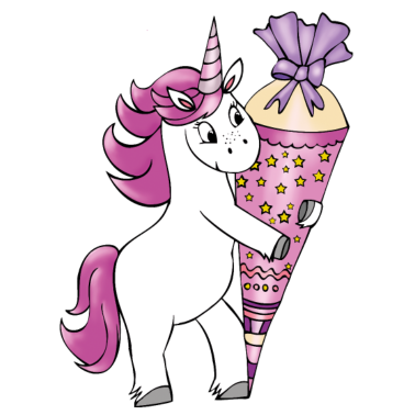 Motiv Einhorn mit Zuckertüte Einschulung Schulanfang