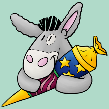 Motiv Esel mit Zuckertüte zum Schulanfang