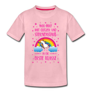 Einschulung T-Shirt - Einhorn Glitzer und Sternenstaub Erste Klasse pink