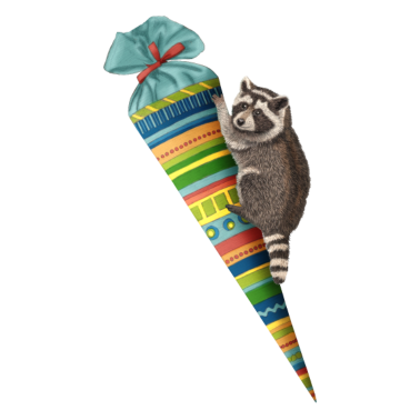 Motiv Waschbär mit Schultüte