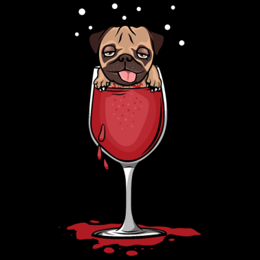 Motiv Mops in Rotwein Glas