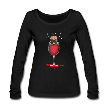 Geschenk Freundin Geburtstag Langarmshirt - Mops in Rotwein Glas