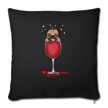 Geschenk Freundin Geburtstag Kissenbezug - Mops in Rotwein Glas