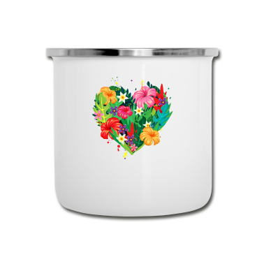 Geschenk Freundin Geburtstag Emaille Tasse - Hawaii Herz tropische Blumen Freundin Geschenk