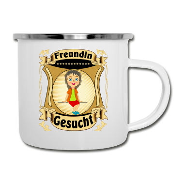 Geschenk Freundin Geburtstag Emaille Tasse - Kind sitzend Freundin gesucht