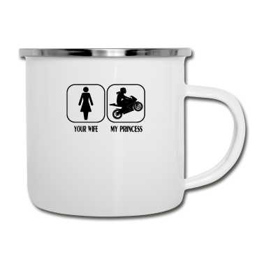 Geschenk für Ehemann Emaille Tasse - Biker Frau Design für Ehemann