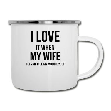 Geschenk für Ehemann Emaille Tasse - Ich liebe meine Frau Lustiges MotorradGeschenk für Ehemann