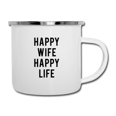 Geschenk für Ehemann Emaille Tasse - happy wife happy life – für Ehemann / Ehefrau
