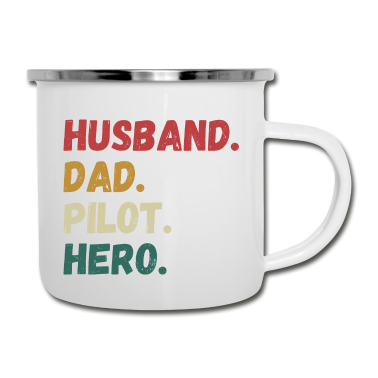 Geschenk für Ehemann Emaille Tasse - EHEMANN. VATER. PILOT. HELD. Piloten