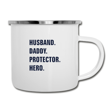 Geschenk für Ehemann Emaille Tasse - EHEMANN DADDY PROTECTOR HERO