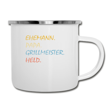 Geschenk für Ehemann Emaille Tasse - Ehemann Papa Grillmeister Held für Vatertag