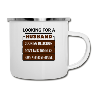 Geschenk für Ehemann Emaille Tasse - Auf der Suche nach einem Ehemann