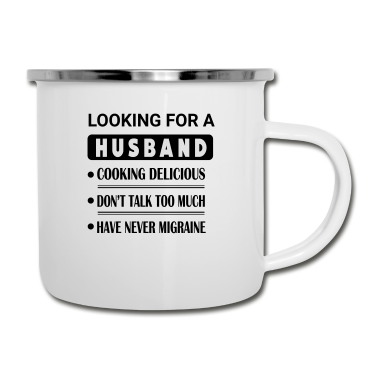 Geschenk für Ehemann Emaille Tasse - Auf der Suche nach Ehemann
