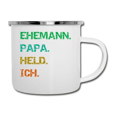 Geschenk für Ehemann Emaille Tasse - Ehemann Papa Held Ich