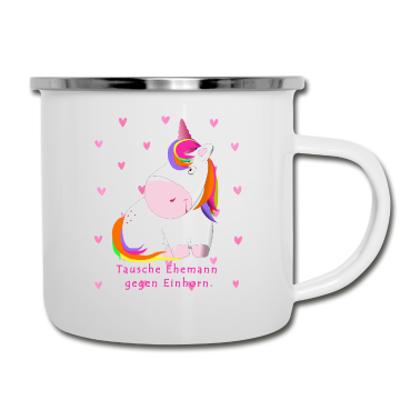 Geschenk für Ehemann Emaille Tasse - Einhorn Tausche Ehemann